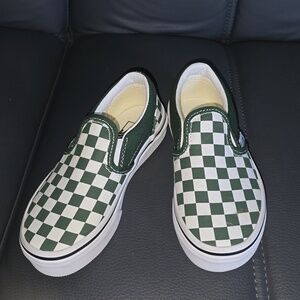 Toddler Vans Slip on dark Green and white checkered Never Worn!